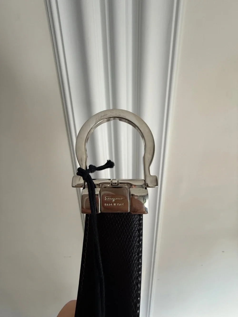 Salvatore Ferragamo Black Leather Belt with Silver Gancini Buckle